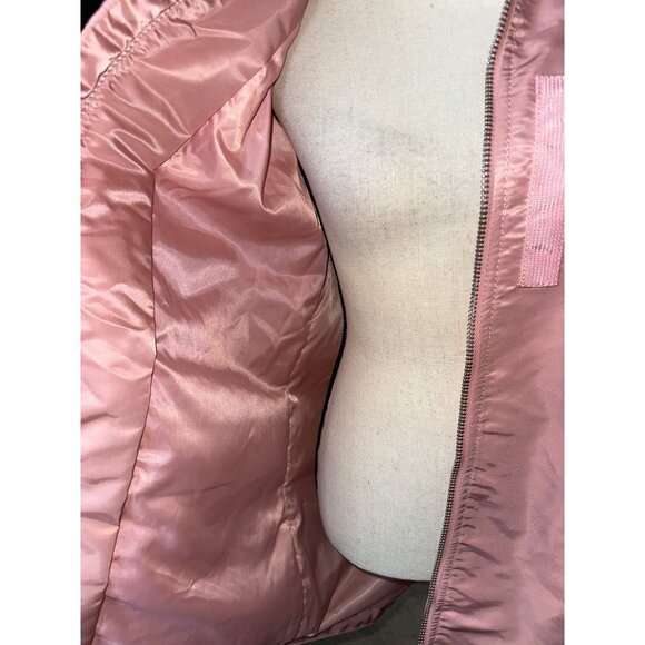 SOHO BABE Bomber Jacket Pink Longline Bomber Ribbed Collar & Cuffs Pockets Large - Picture 2 of 8